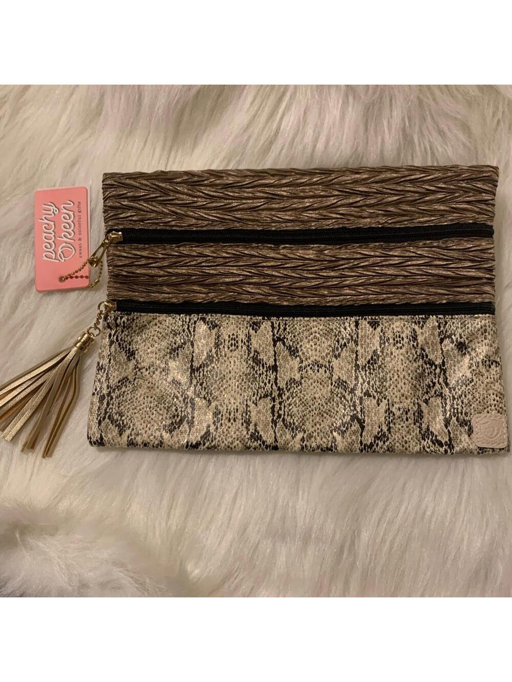 Peachy Keen Python Print Textured Zip multipurpose Clutch